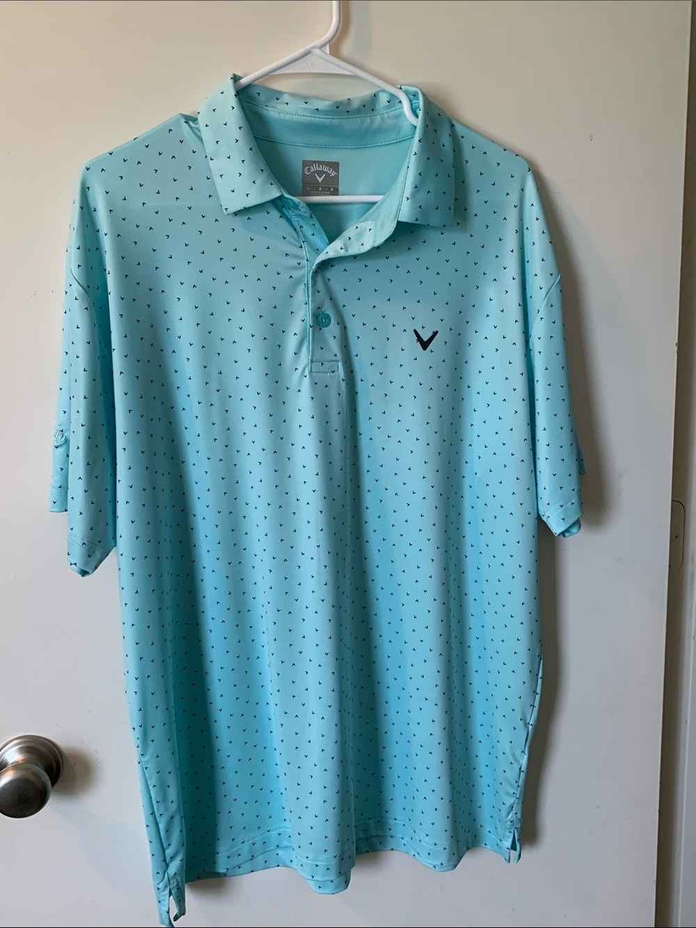 Callaway Light Aqua Performance Polo with Micro Triangle Print